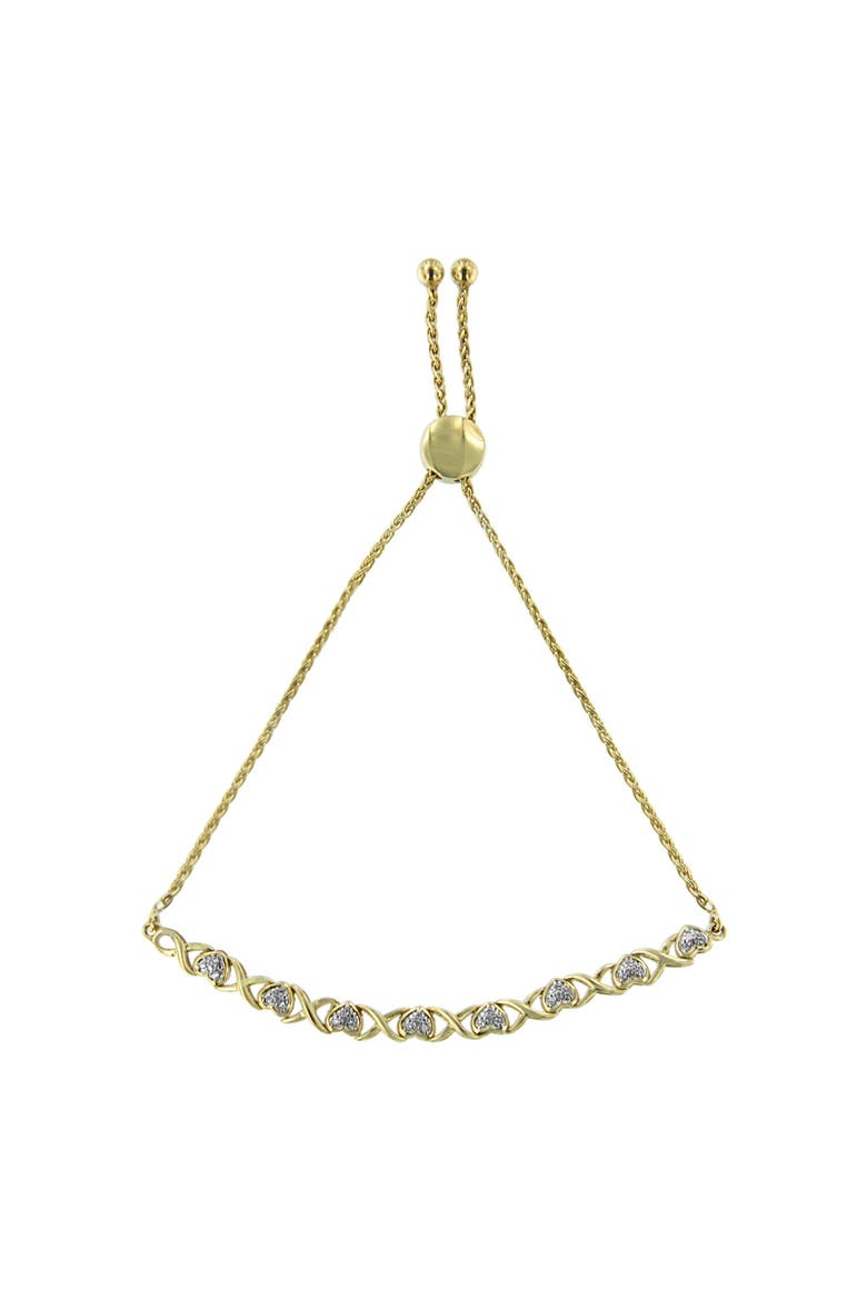10K Yellow Gold over Silver 1/10 Cttw Diamond Heart and X-Link Bolo Bracelet, Main, color, Yellow