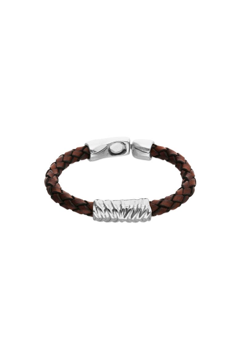 Sterling Silver Plated Leather Bracelet, Main, color, Silver