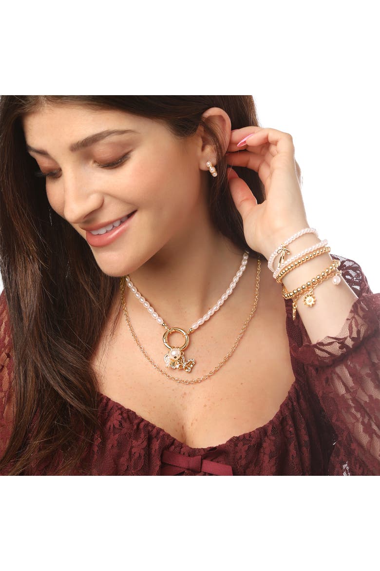 Gold and Pearl Necklace Set for Women 2-Piece, Dangle Charms, Alternate, color, Gold-Tone