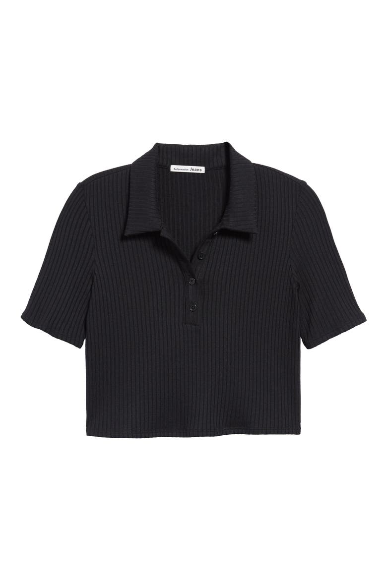 Robby Rib Knit Crop Polo, Main, color, BLACK