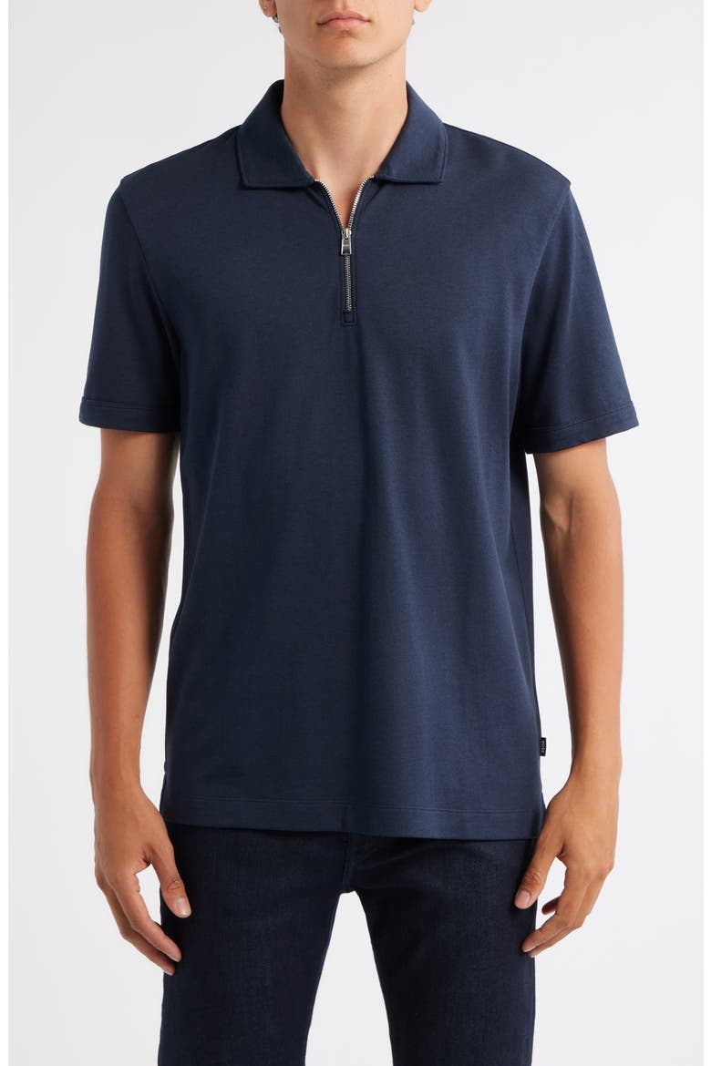 Paras Solid Lyocell & Cotton Zip Polo, Main, color, DARK BLUE