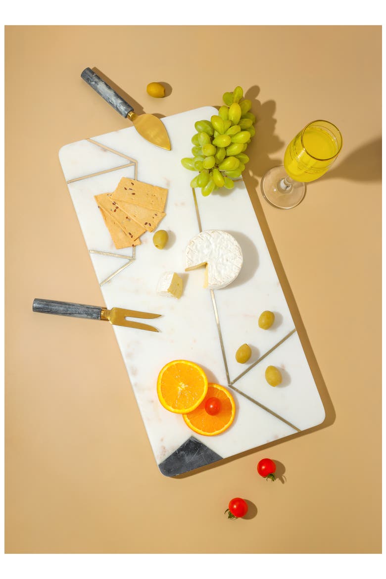 Luxuria Geometric Marble Platter, Alternate, color, WHITE/ GOLD