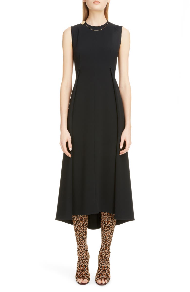 Victoria Beckham Chain Detail Pleated Cady Midi Dress, Main, color, 
