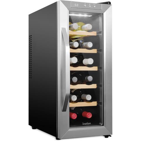 12 Bottle Wine Fridge Freestanding Wine Cooler Refrigerator with Glass Door