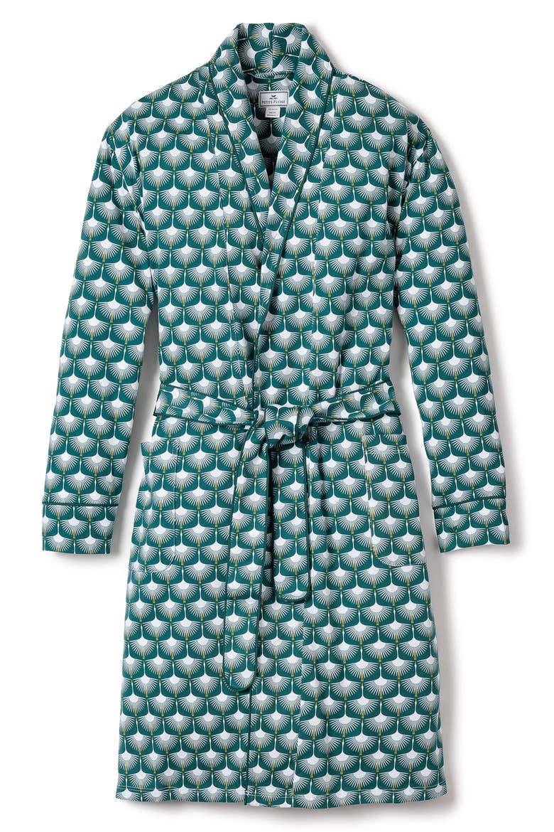 Sonnet of Swans Print Piped Pima Cotton Robe, Alternate, color, GREEN