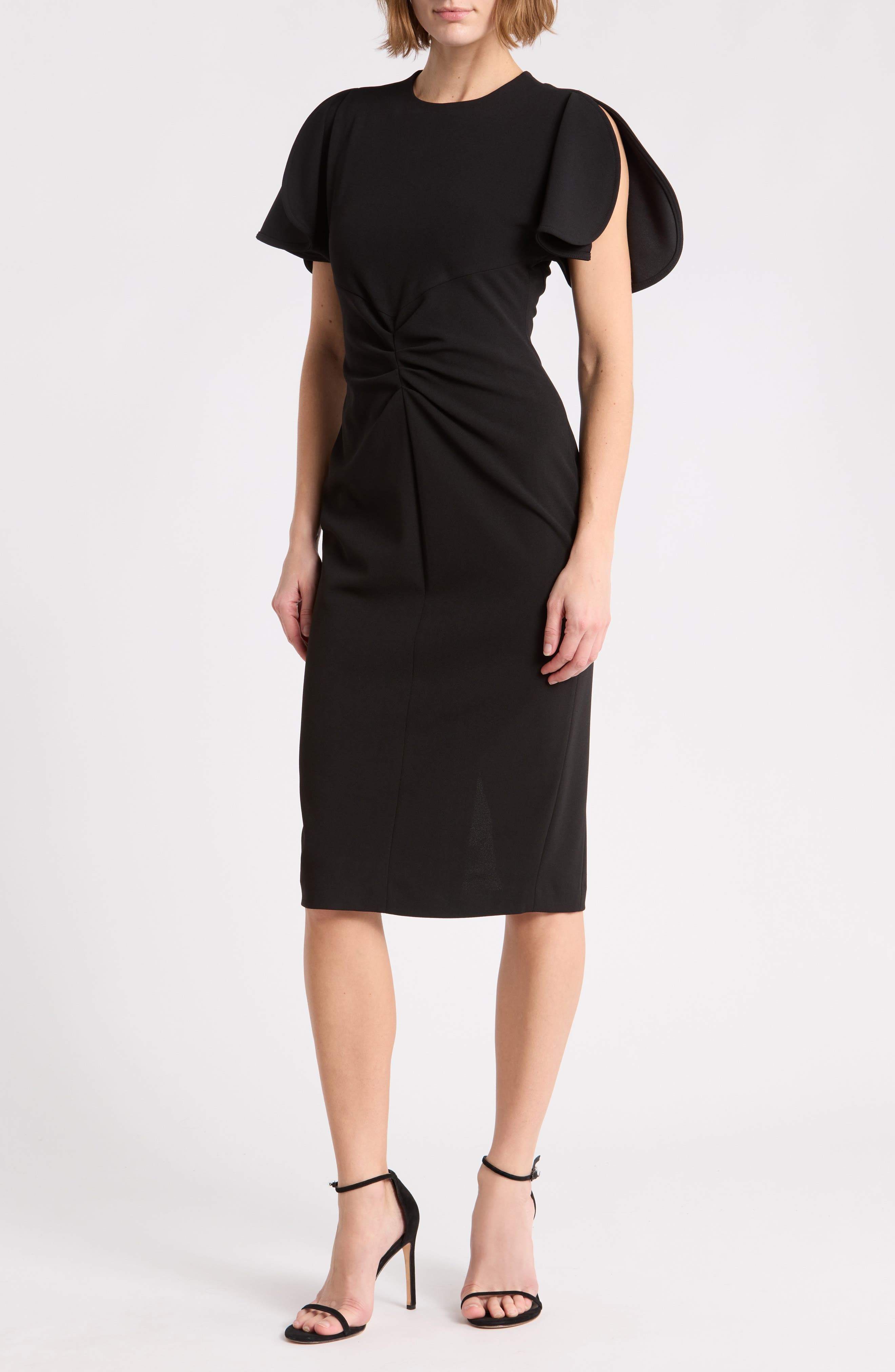 Split Ruched Sleeve Midi Dress