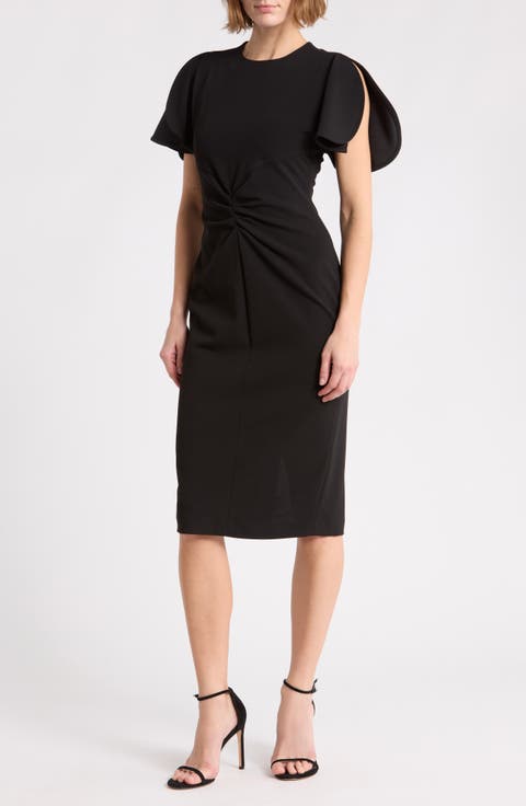 Split Ruched Sleeve Midi Dress