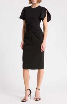 Split Ruched Sleeve Midi Dress