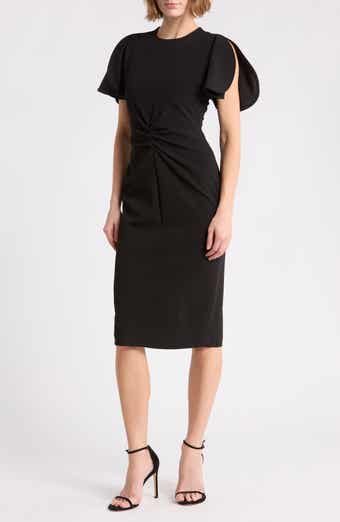 Split Ruched Sleeve Midi Dress