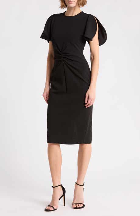 Split Ruched Sleeve Midi Dress