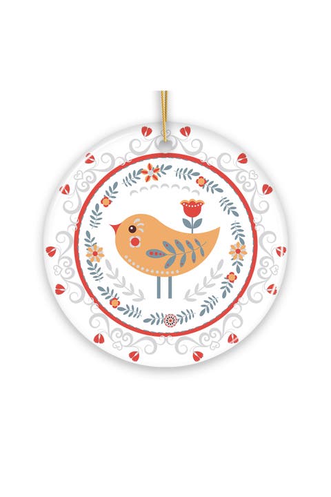 Scandinavian Folk Bird Floral Wreath Ornament