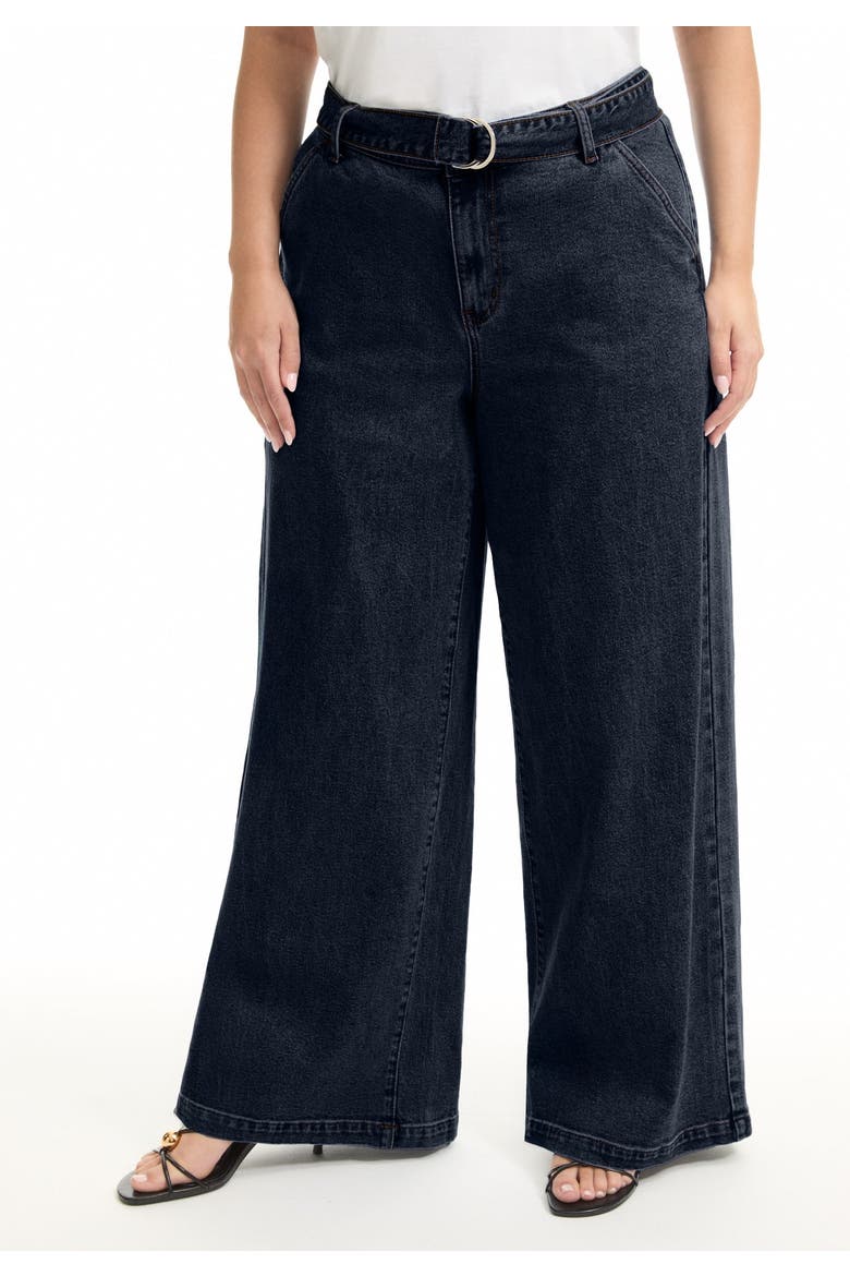Curvie Fit High Waisted Wide Leg Utility Jean, Alternate, color, DARK RINSE