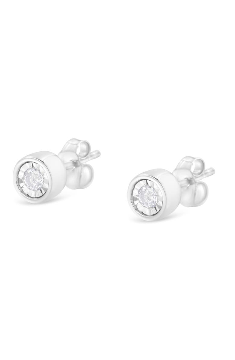 Haus of Brilliance Silver 1/5 Ct Near Colorless Diamond Miracle- Bezel Barrel Style Stud Earrings, Alternate, color, White