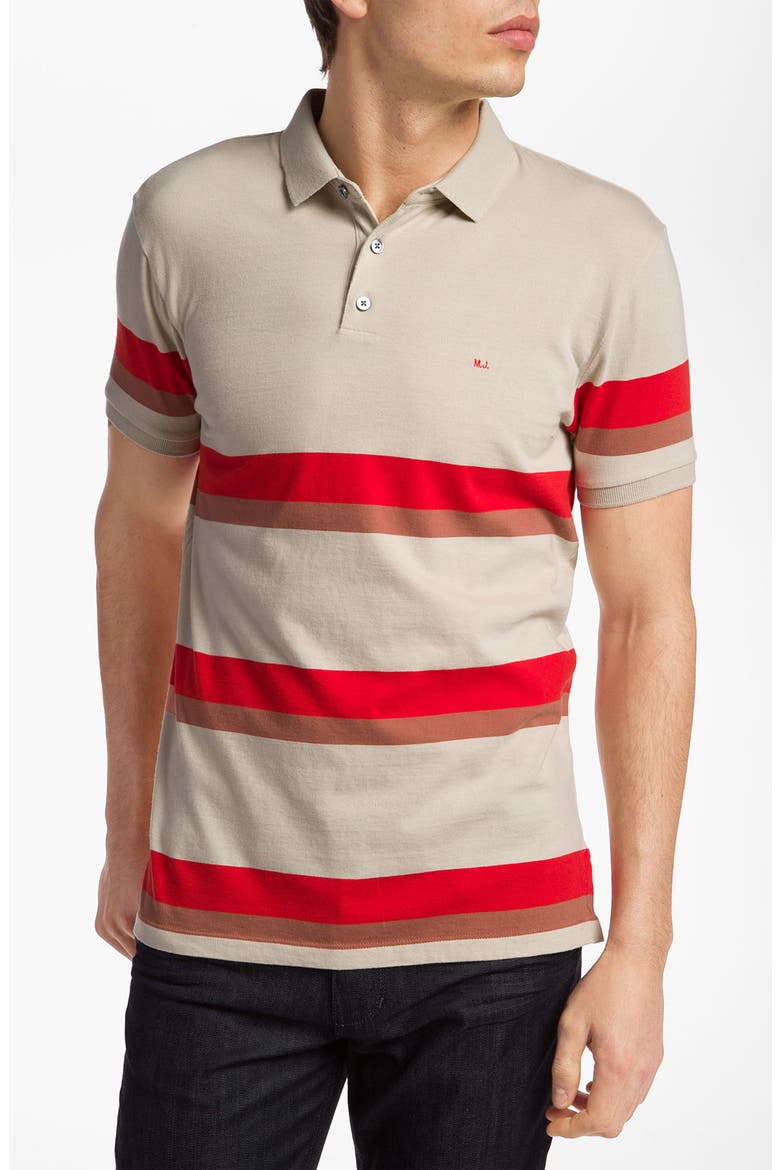 'Elliott' Stripe Print Polo, Main, color, OATMEAL MULTI