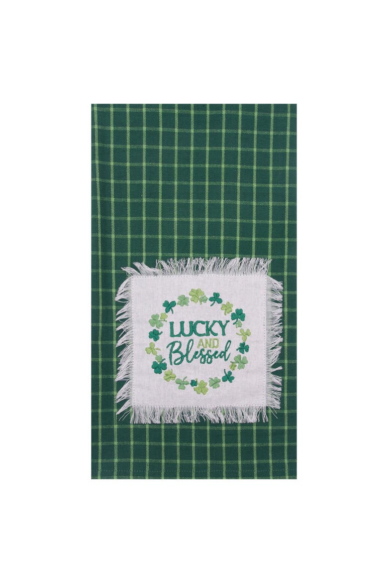"Lucky & Blessed" St. Patrick's Day 100% Cotton Green Plaid Handtowel, Alternate, color, Green