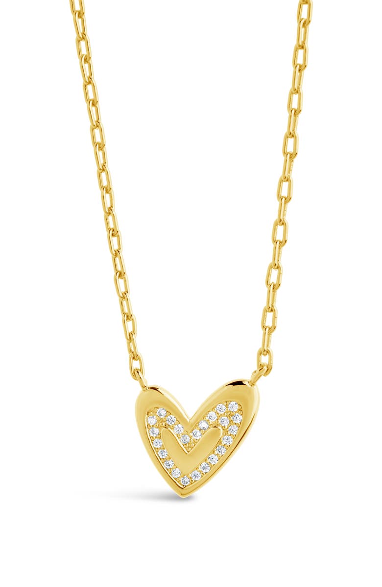 Sterling Forever Mabel Cubic Zirconia Heart Pendant Necklace, Alternate, color, Gold