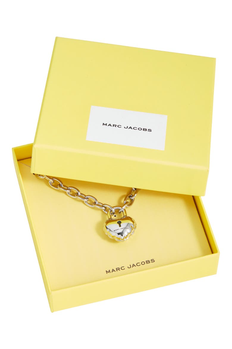 Balloon Heart Lock Pendant Necklace, Alternate, color, LIGHT ANTIQUE SILVER