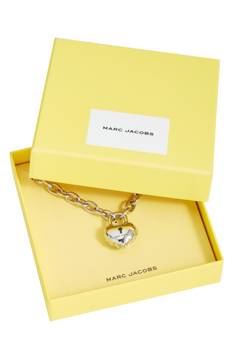 Marc Jacobs Balloon Heart Lock Pendant Necklace, Alternate, color, Light Antique Silver