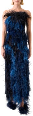 Akris Corsage Strapless Feather Front Silk Gown