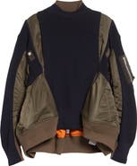 Sacai Mixed Media Bomber Jacket with Sweater Bib Overlay