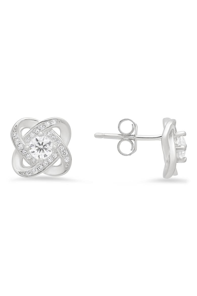 Cubic Zirconia Love Knot Stud Earrings, Main, color, SILVER