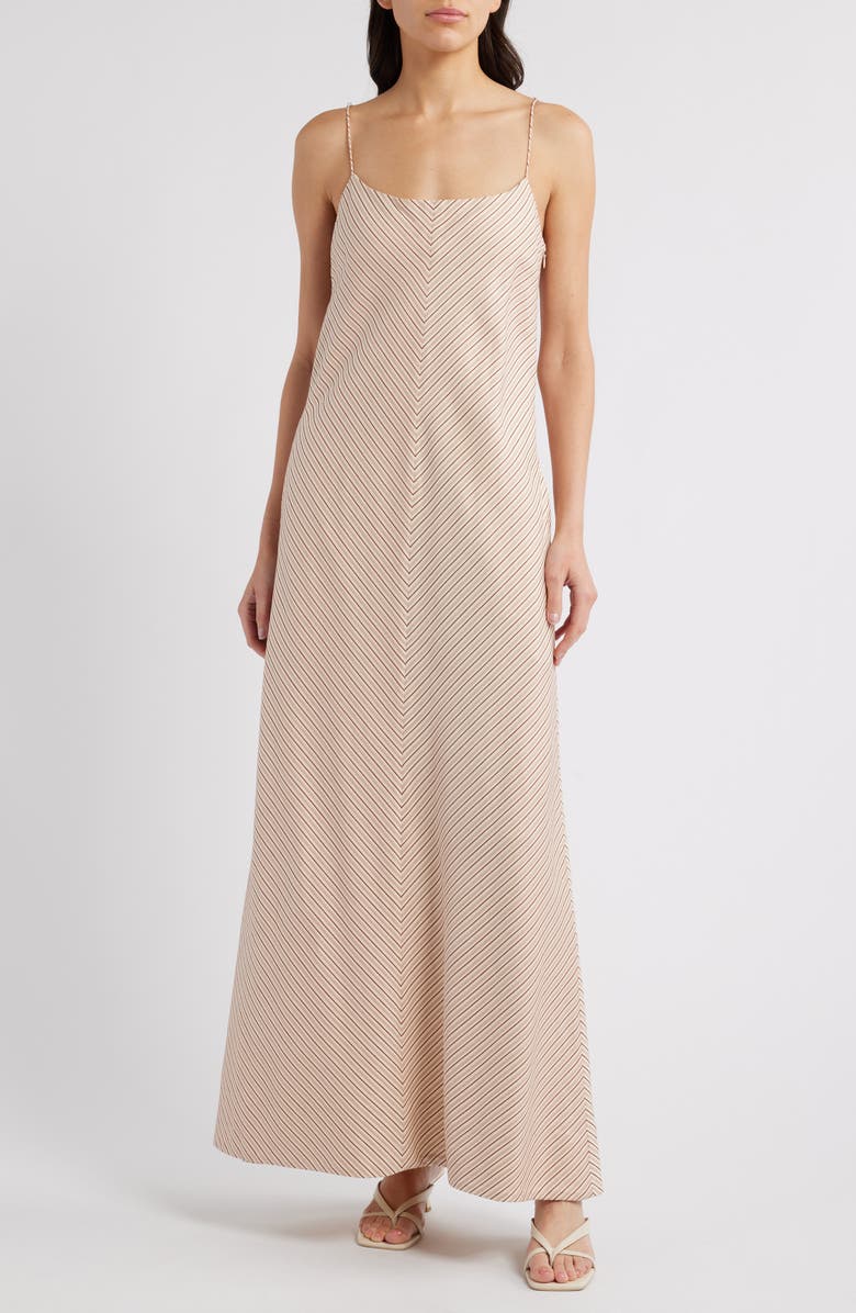 Faithfull the Brand Elyna Pinstripe Maxi Dress, Main, color, Pinstripe Garnet/ Blush