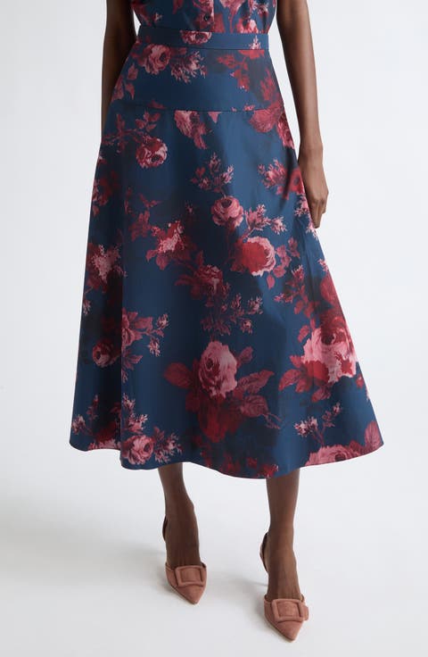 Floral Organic Cotton Poplin Midi Skirt