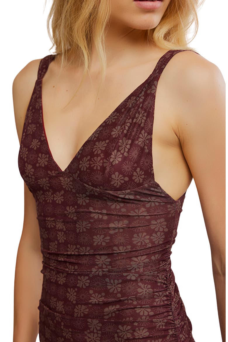 Print Mesh Body-Con Dress, Alternate, color, BROWN COMBO