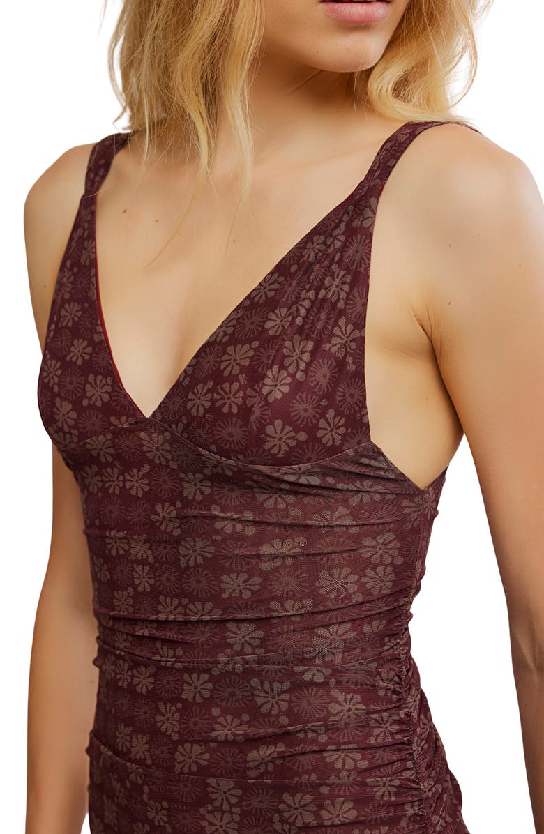 Free People Print Mesh Body-Con Dress, Alternate, color, Brown Combo