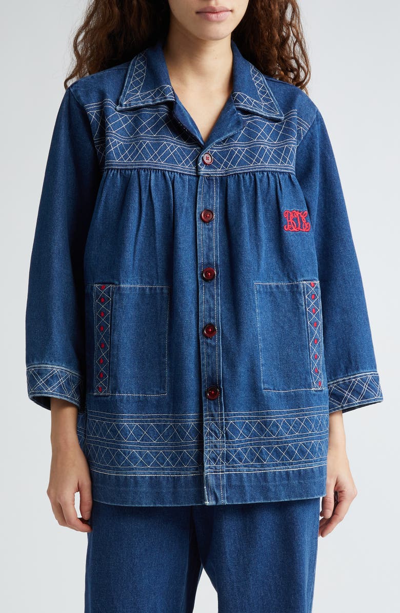 Bode Quincy Embroidered Denim Jacket, Main, color, 