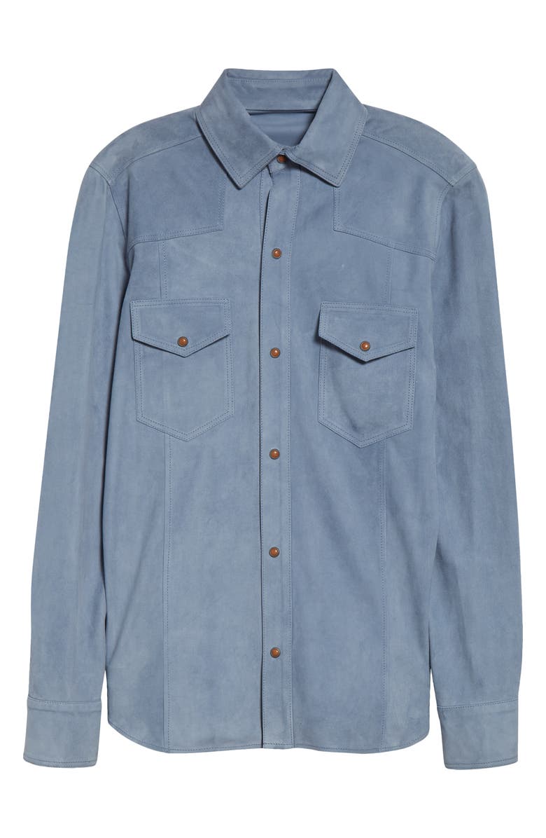Eleventy Texas Suede Snap-Up Shirt, Alternate, color, 08 Denim