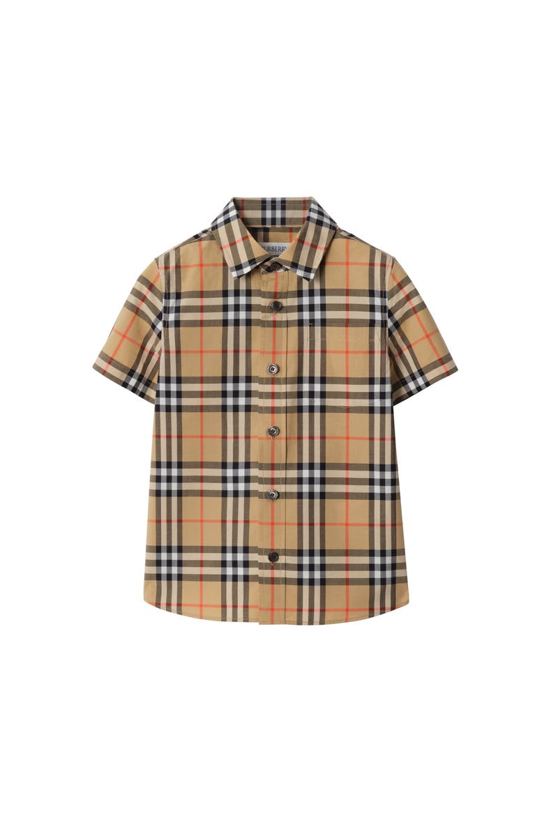Burberry Check Cotton Shirt, Main, color, Sand Beige