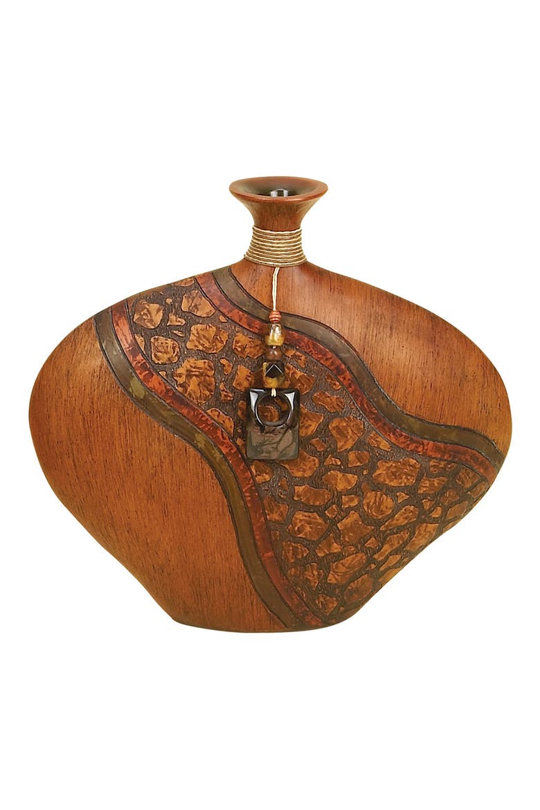Brown Polystone Vase with Embossed Details, Main, color, BROWN