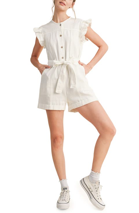 Tie Waist Denim Romper