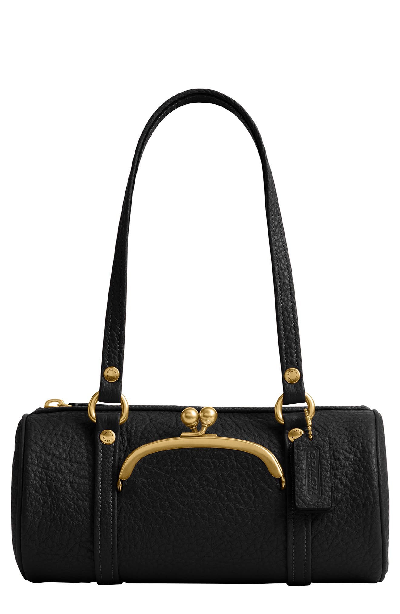 COACH Kisslock 28 Leather Barrel Bag, Main, color, 