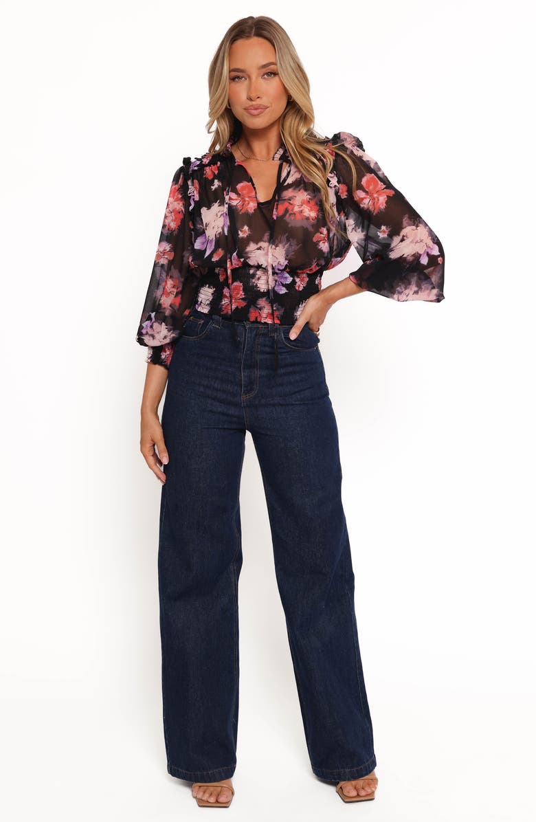 Petal & Pup Cody Floral Print Smocked Top, Alternate, color, Black Blurred Floral