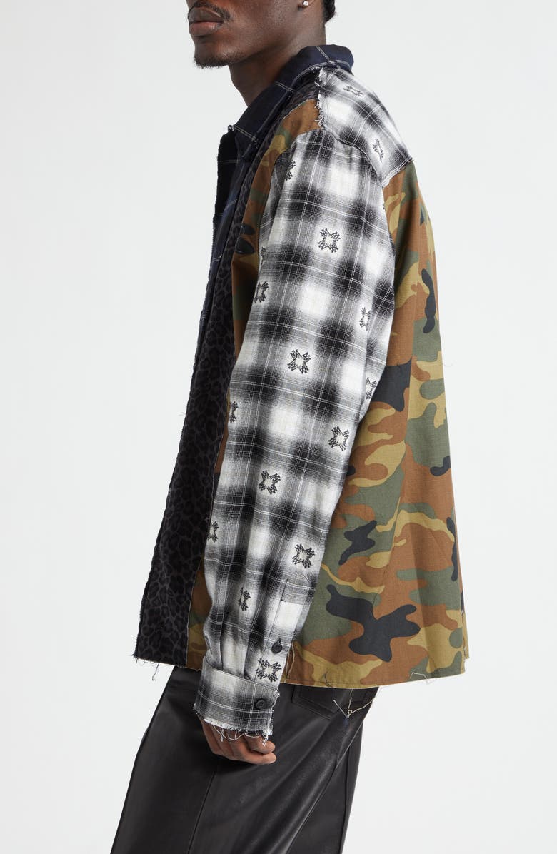 AMIRI Spliced MA Quad Flannel Button-Up Shirt, Alternate, color, Midnight Blue