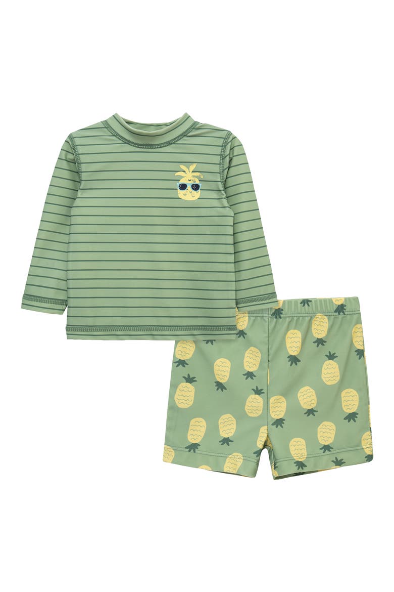Pineapple Long Sleeve UPF 50+ Two-Piece Rashguard Swimsuit, Main, color, GREEN