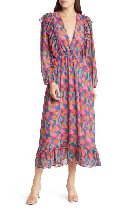 Geometric Print Long Sleeve Dress