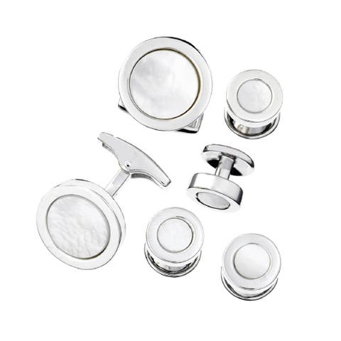 Round Gemstone Inlay Sterling Cufflinks & Studs