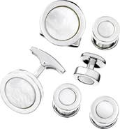 Jan Leslie Round Gemstone Inlay Sterling Cufflinks & Studs