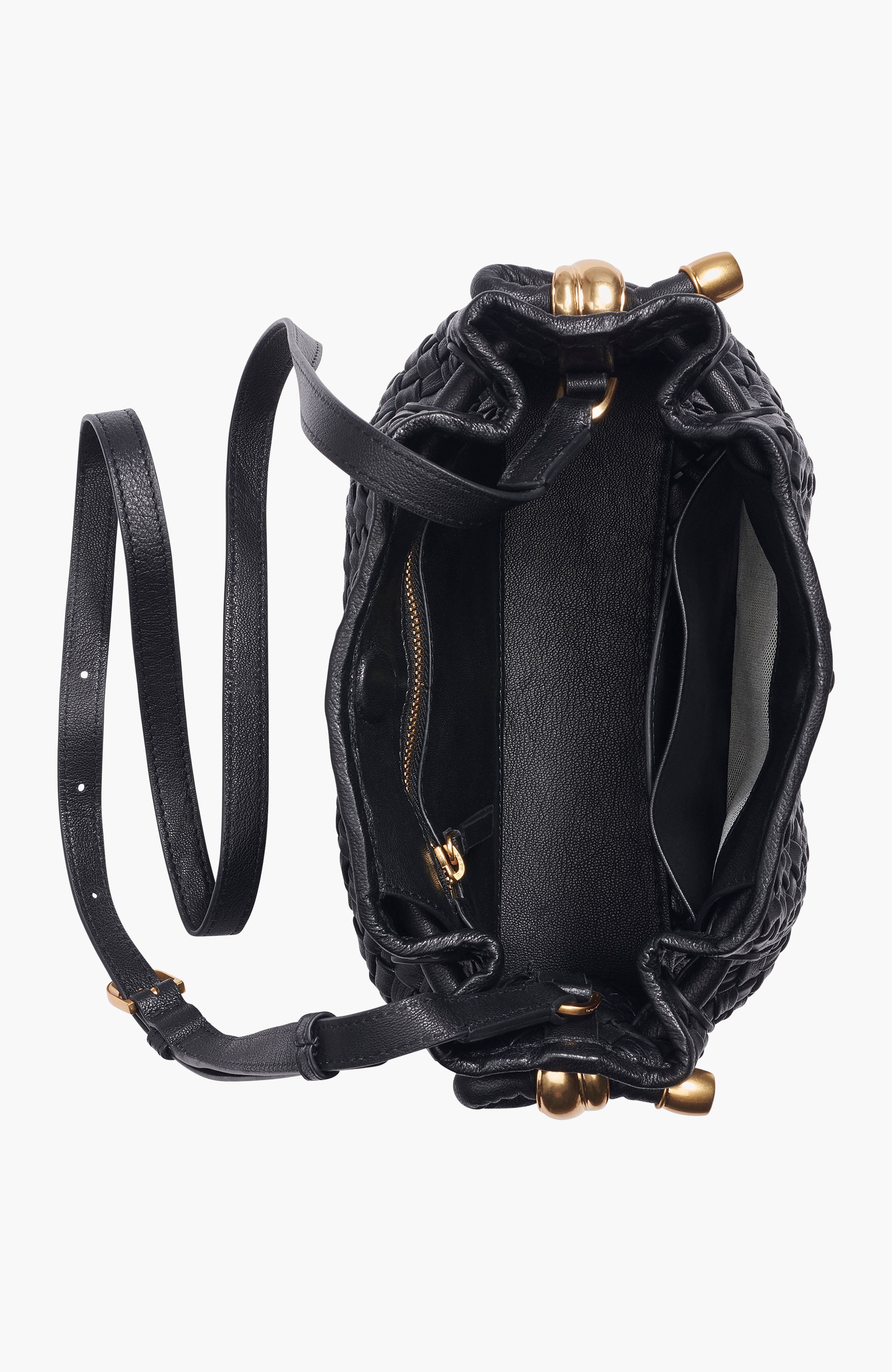 Donna Karan New York Cashmere Woven Leather Crossbody Bag, Alternate, color, Black/Gold