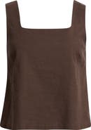 Open Edit Square Neck Sleeveless Linen Blend Top