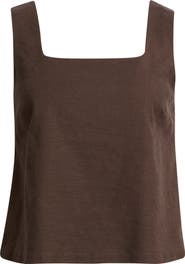 Open Edit Square Neck Sleeveless Linen Blend Top