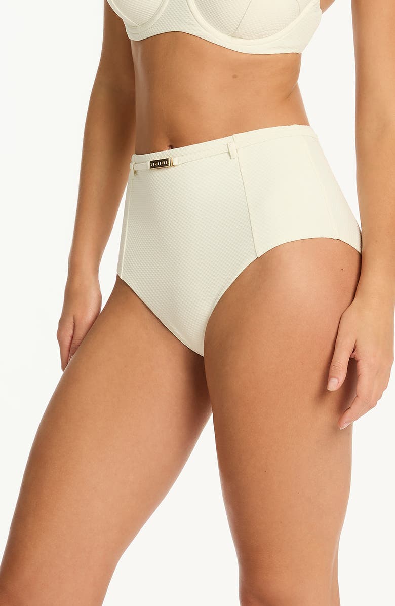 Sea Level Nautique Paneled High Waist Bikini Bottoms, Alternate, color, Coconut