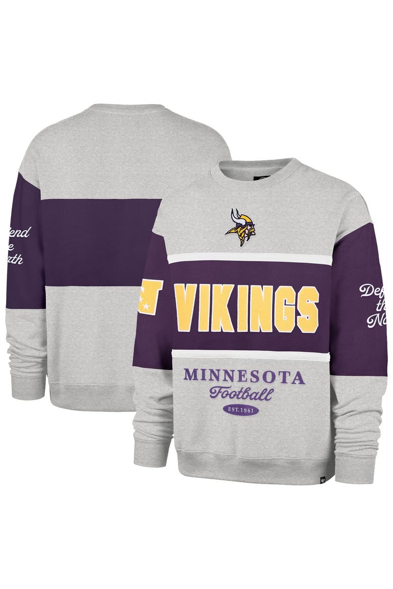 Men's '47 Purple/Heather Gray Minnesota Vikings Blockfield Maximalist Sweatshirt, Main, color, Purple