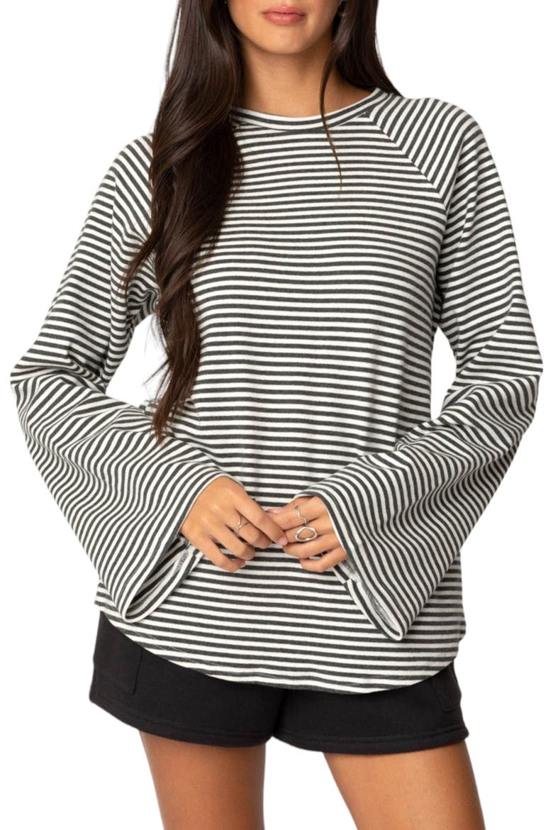 Stripe Oversize Bell Sleeve Top, Main, color, GRAY-MELANGE