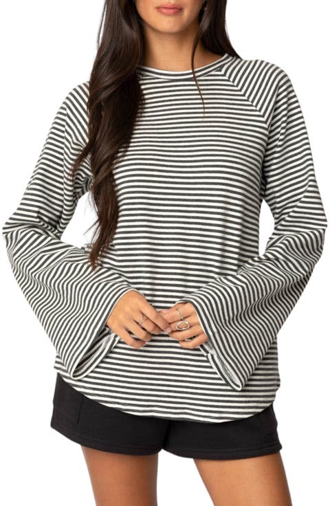 Stripe Oversize Bell Sleeve Top
