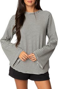 EDIKTED Stripe Oversize Bell Sleeve Top