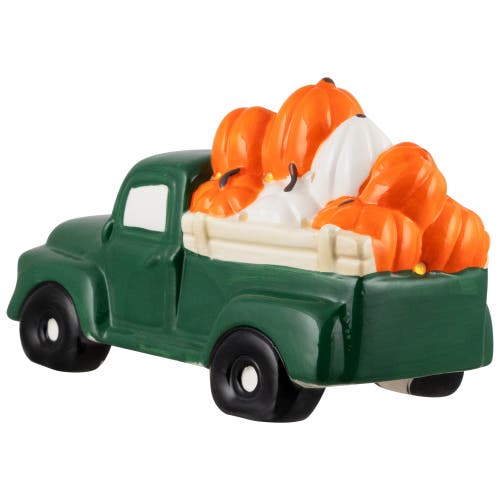 Northlight Led Lighted Ceramic Truck Hauling Pumpkins Fall Harvest Decoration In Green